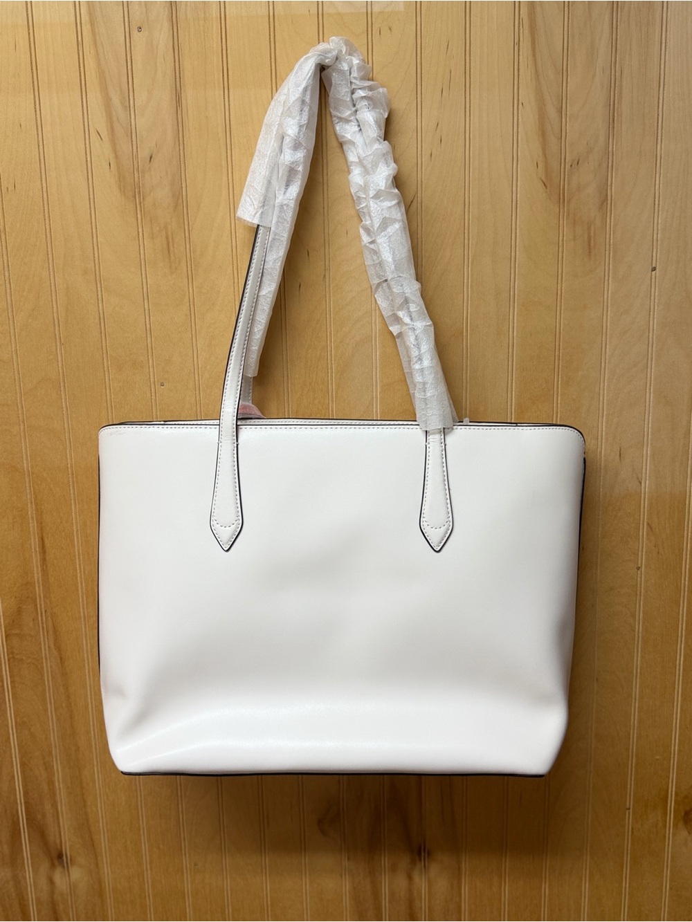 NWT Kate Spade New York White Leather Tote Bag with Orange Charm - Picture 6 of 7